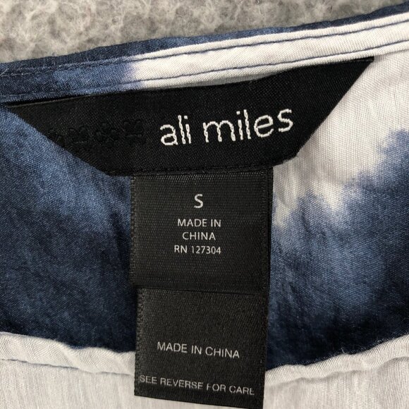 Ali Miles Tunic Womens Small Navy Tie Dye Polka Dot 3/4 Sleeve Oversized Buttons - Picture 5 of 10